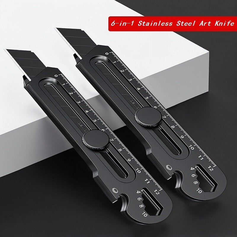 Cortador de caja retráctil portátil 6 en 1, herramienta multifuncional de Metal de alta resistencia, 18MM/25MM, suministros de cuchillo utilitario de acero inoxidable