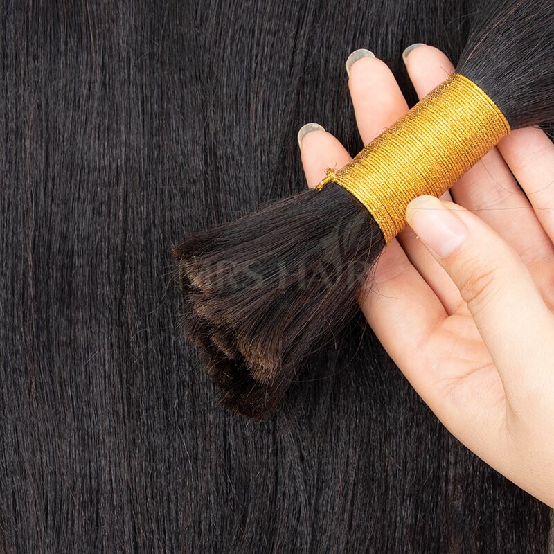 Light Yaki Hair Bulk Extensions Silk Pressed Yaki Straight Remy Human Hair 12-26 50g/Bundle DIY Material Hair Bulk
