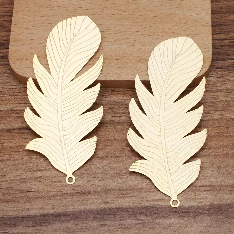 BoYuTe (10 Pieces/Lot) 87*38MM Big Feather Metal Sheet Diy Silver Gold Feather Pendant Materials for Jewelry Making