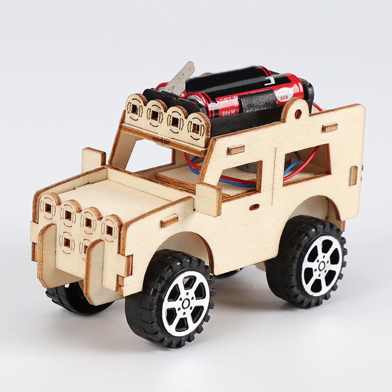 2023 creative technology gizmo diy electric jeep car children's science science experiment electric car assembled wooden kit