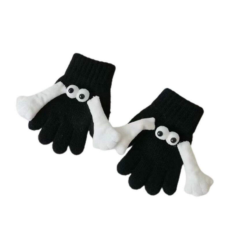 1 Pair Linking Couple Gloves Magnetic Suction Knitted Elastic Hand Funny Big Gloves Full Couple Holding Eyes Warm Fingers W U7Z1