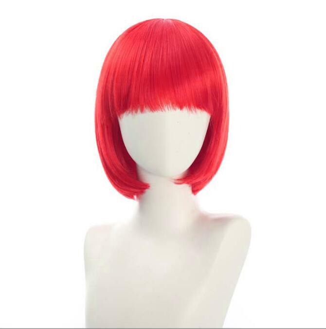 Wig Bobo pendek Wig sintetik serat temperatur tinggi Kuning Merah Biru ungu hitam putih Wig Cosplay pesta kostum