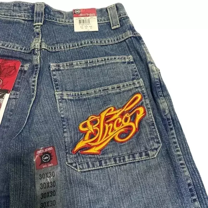 Джинсы-багги в стиле Харадзюку Y2K для мужчин и женщин, винтажные брюки с вышивкой в стиле хип-хоп, уличная одежда в готическом стиле, повседневные широкие джинсы