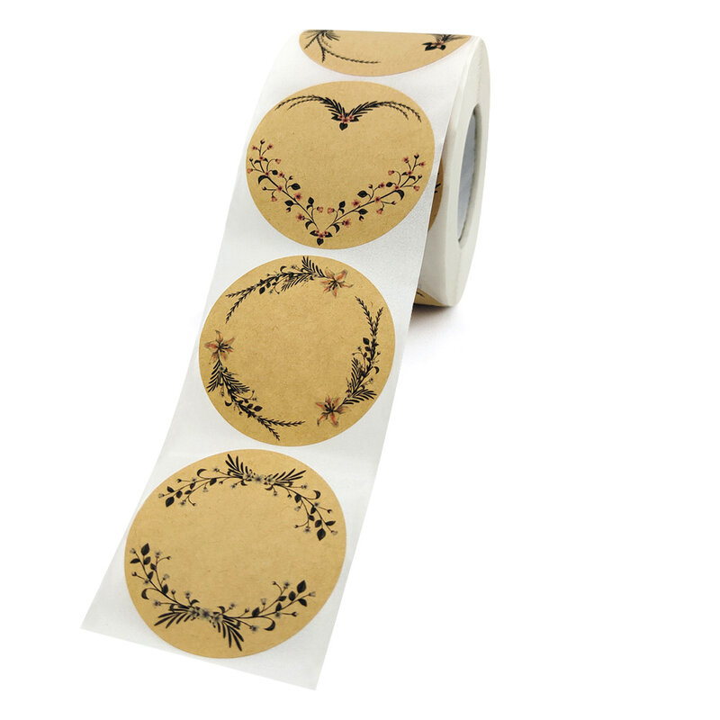 50-500 Buah 2 Inci Kertas Kraft Bunga Terima Kasih Label Stiker untuk Paket Kartu Hadiah Pesta Pembungkus Kue Usaha Kecil