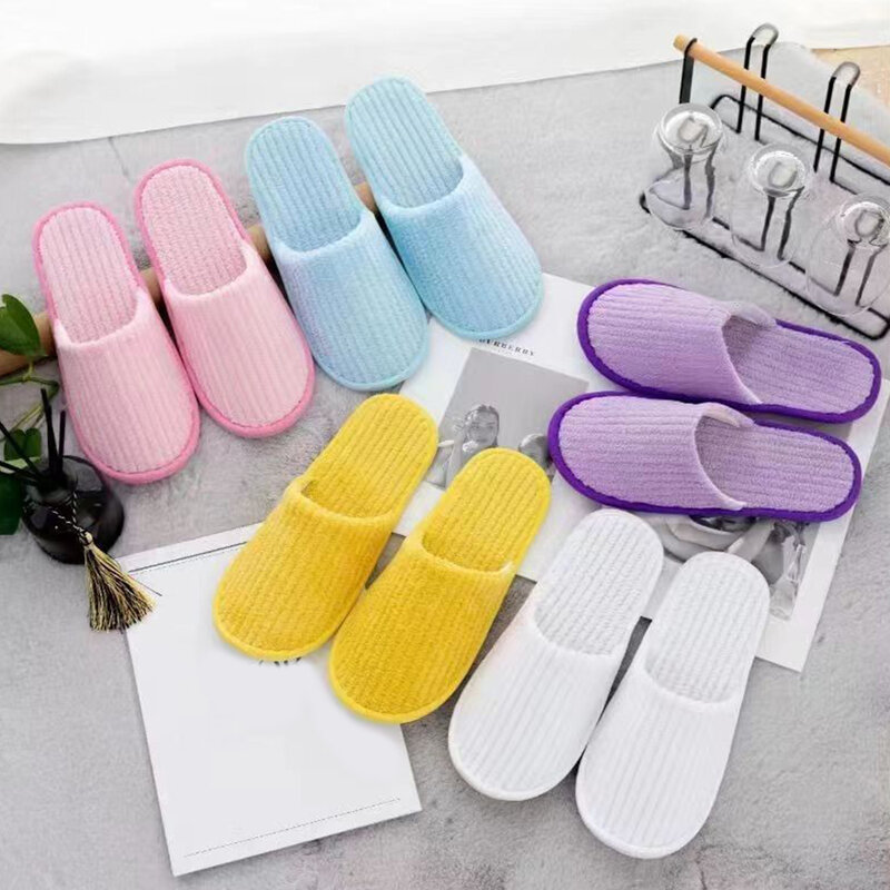Coral Fleece Disposable Slippers For Women Men Portable Hotel Guest Indoor Slippers One Time Use Closed Toe Non-Slip Slippers
