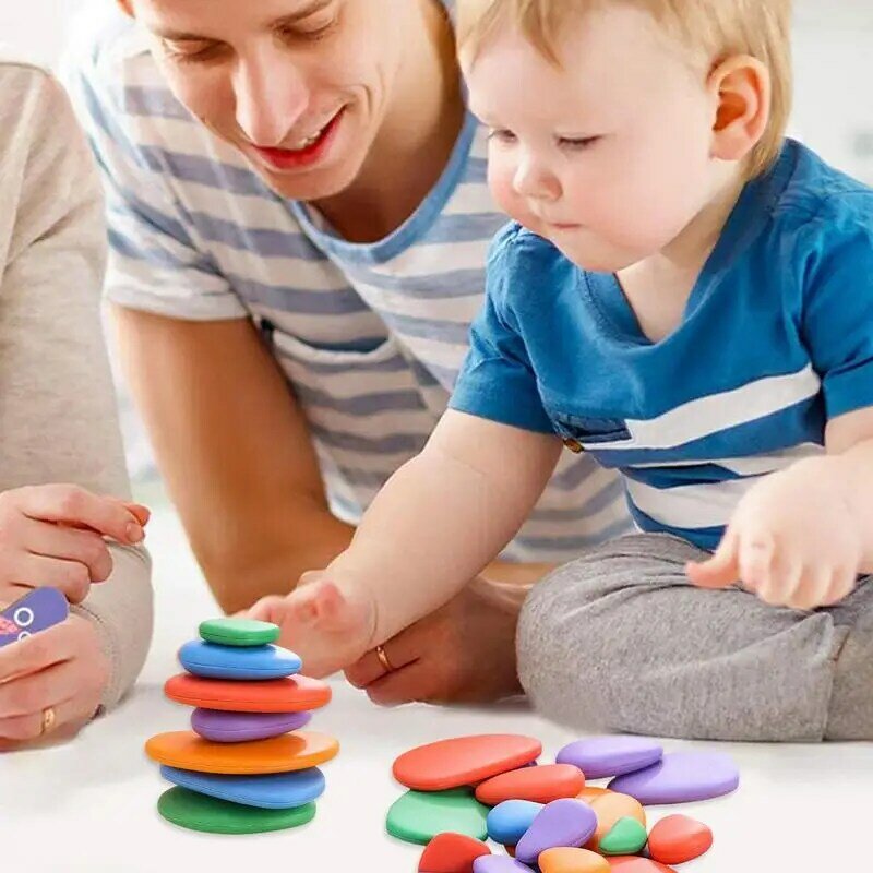 Rainbow Cobblestone Pebble Toy Fine Movement Training Jigsaw Puzzle Toys Early Educational Montessori Balance Stones For Kids