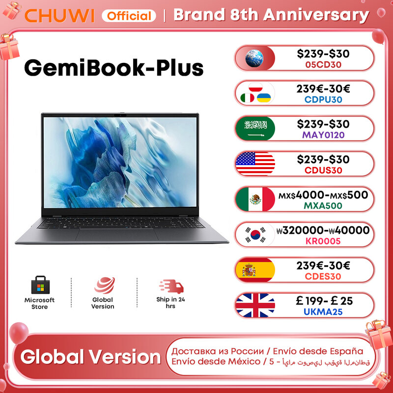 CHUWI-ordenador portátil GemiBook Plus de 15,6 pulgadas, gráficos Intel N100 para 12. ª generación, 1920x1080P, 16GB de RAM, 512GB SSD, con ventilador de refrigeración, Windows 11