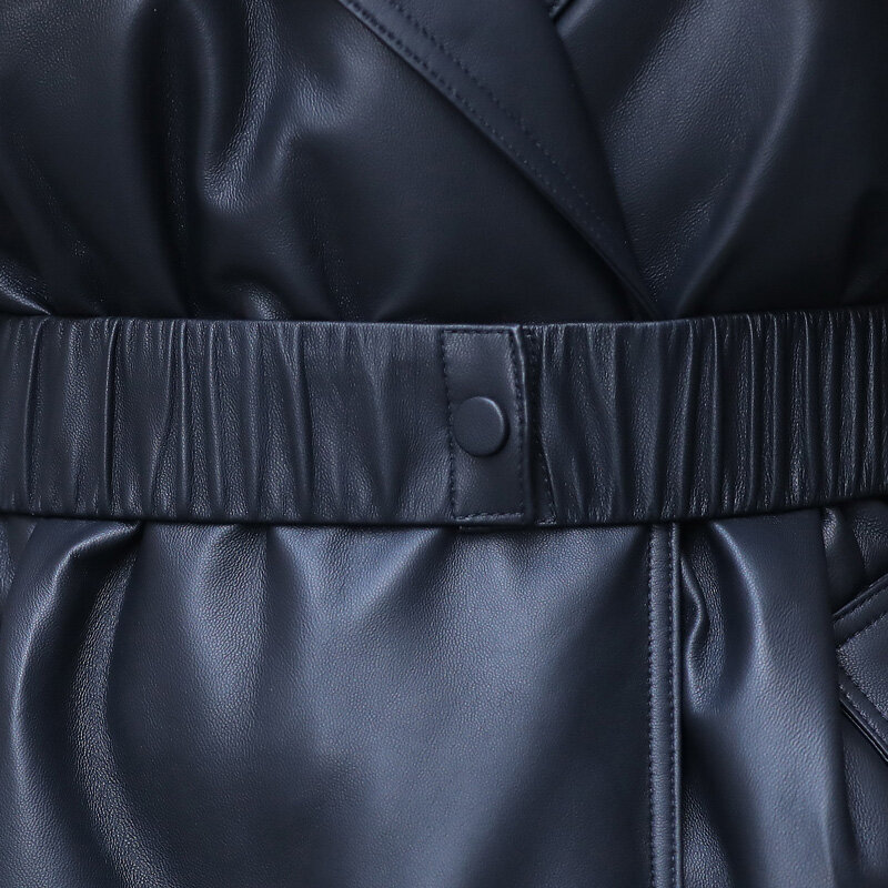 سترة جلدية أنيقة النساء الملابس الإناث حزام الكورية ضئيلة أسود أسفل معطف حقيقي جلد الغنم سترة Casaco Feminino Zm