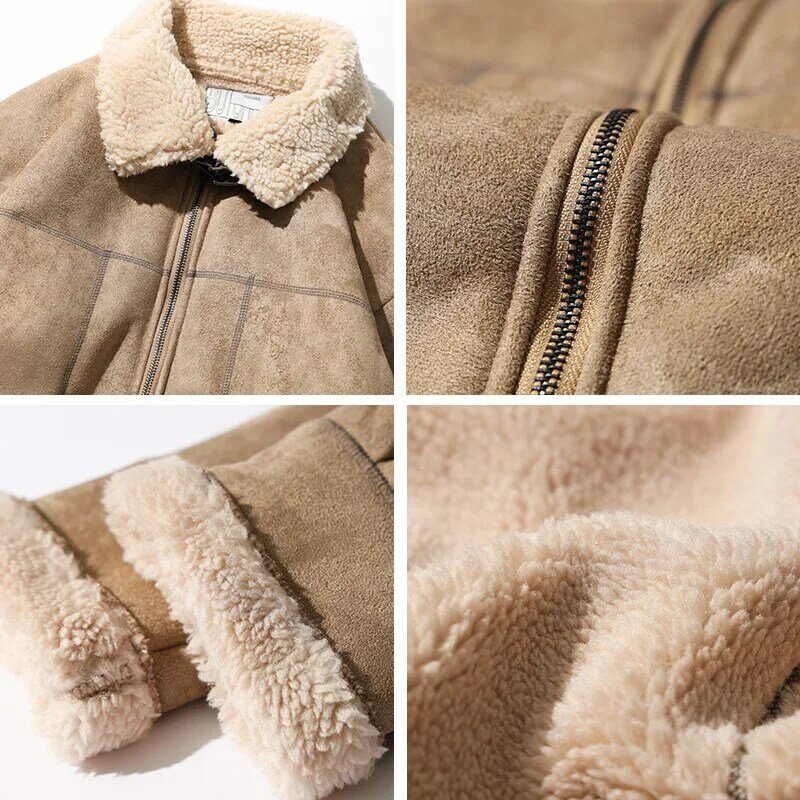 Lamb Cashmere Jacket Mens Leisure Time Cotton Coat Winter Plush Thickened Lapel Cotton Jacket