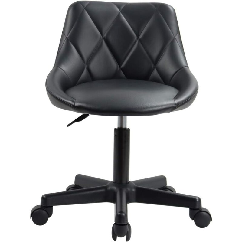 Mid Back PU Leather Height Adjustable Swivel Modern Task Chair Computer Office Home Vanity Chair with Wheels