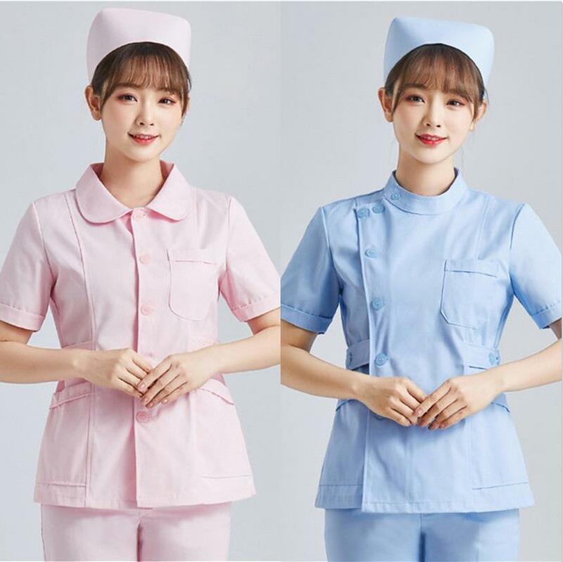 Uniformes de gIslande blancs à manches courtes pour femmes, vêtements de travail d'infirmière, vêtements de clinique de toilettage pour animaux de compagnie, uniforme médical rose