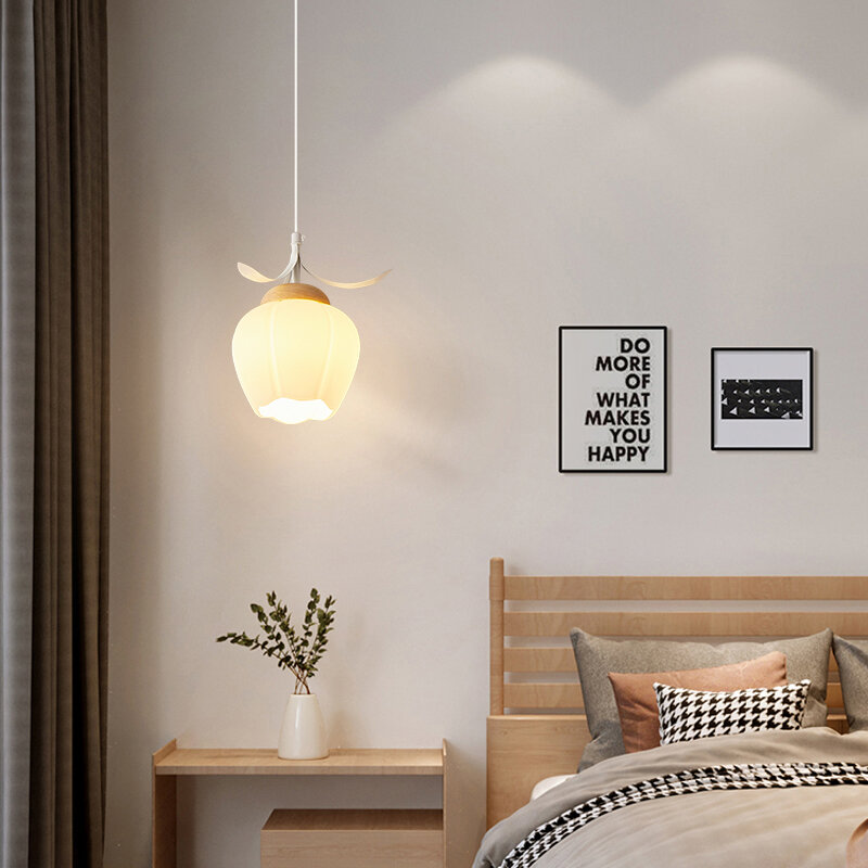 Luz colgante de estilo Retro francés para dormitorio, mesita de noche, Hotel, E27, línea ajustable, Interior, decoración del hogar, blanco, 1,2 m