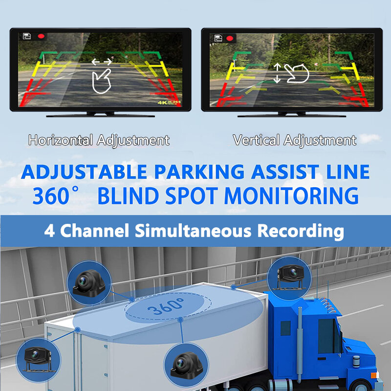 10,36-дюймовый сенсорный экран IPS Автомобильный монитор 4-канальная камера наблюдения AHD 1080P Цветные ночные камеры Системы парковочного видеомагнитофона Bluetooth MP5-плеер