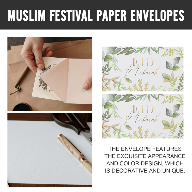 Eid Mubarak Envelopes para o Festival Muçulmano, adereços celebração delicada, 10 unid
