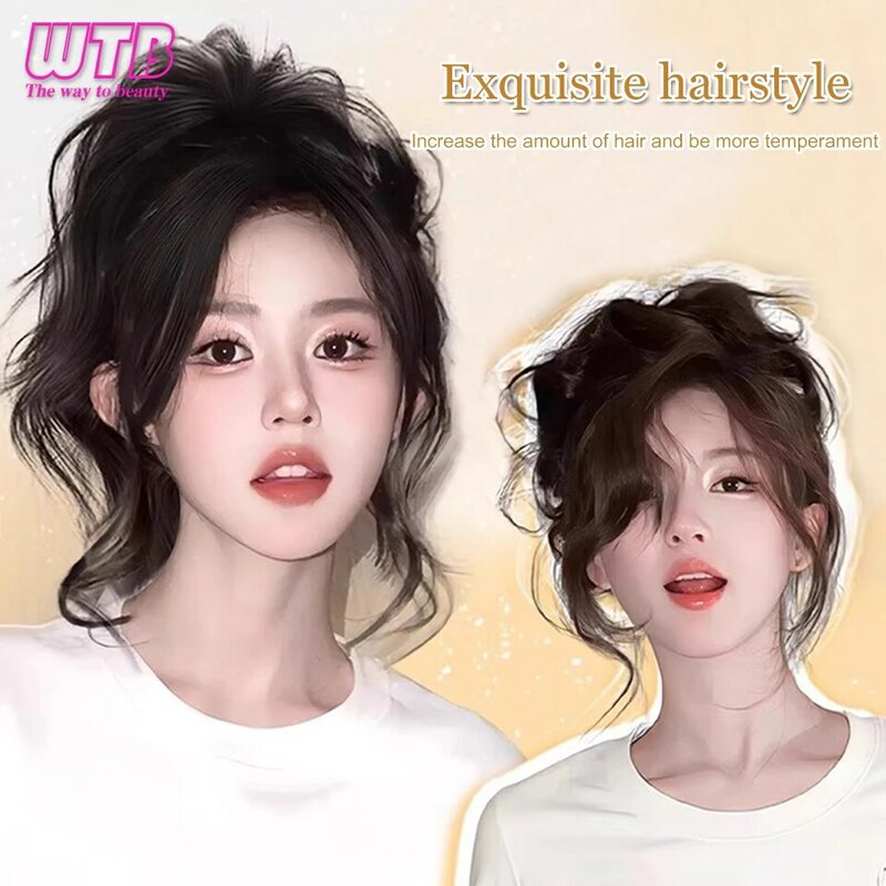 WTB-شعر مستعار اصطناعي للإناث ، لحية تنين طبيعية غير مرئية ، شعر منفوش ، قطعة شعر زيادة الشعر