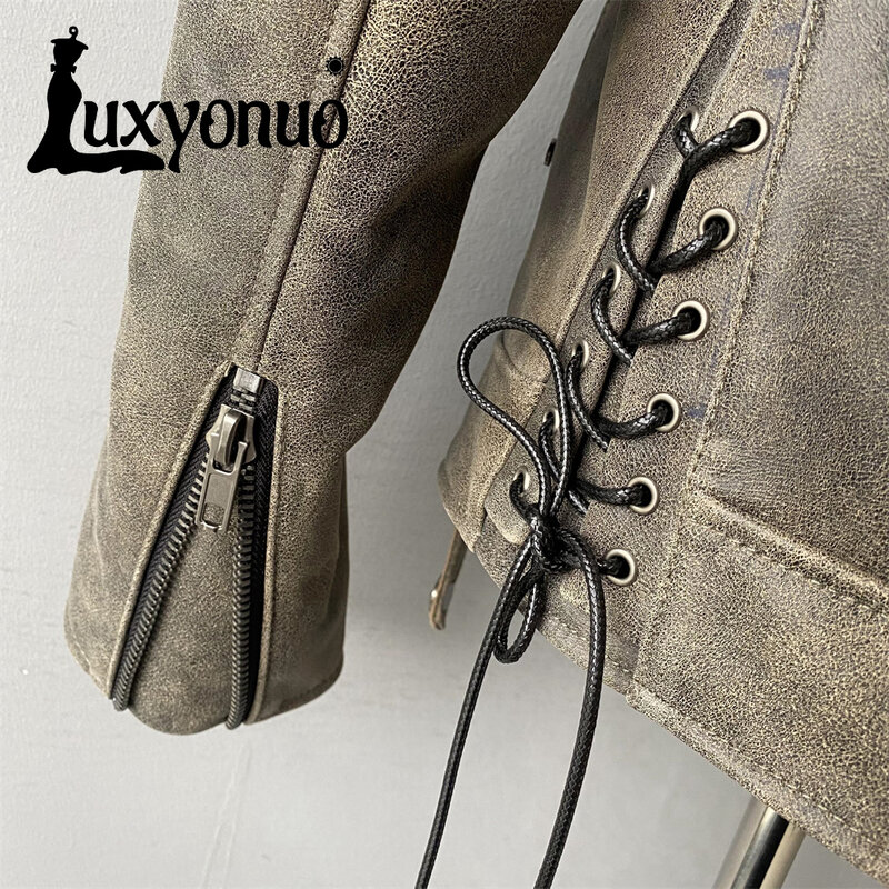 Luxionuo 여성용 진짜 가죽 재킷, 여성용 루즈 재킷, 패션 오버코트, 2024 용수철 신상