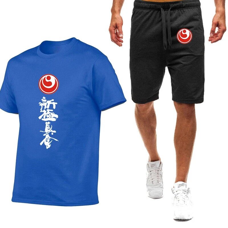 Summer Men Kyokushin Karate Casual Leisure Trendy Movement T-shirt + Shorts New Nine Color Short-sleeved Two-piece Suit