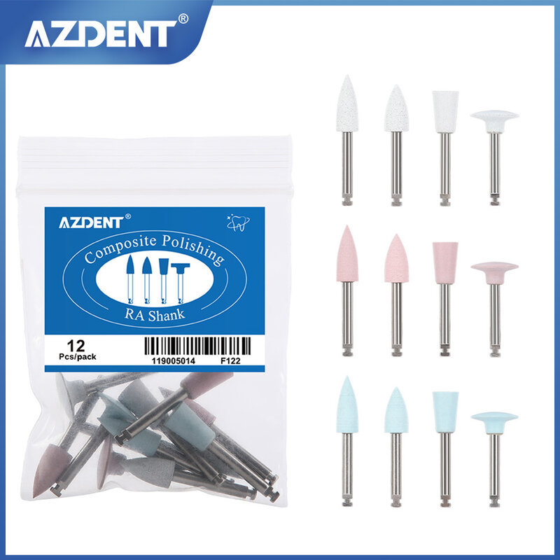 AZDENT-الأسنان سيليكون تلميع وطحن رؤساء ، الملمع الأسنان ، ضياء ، 12 قطعة ، 10 قطعة لكل حزمة كونترا زاوية قبضة ، منخفضة السرعة ، 2.35 مللي متر