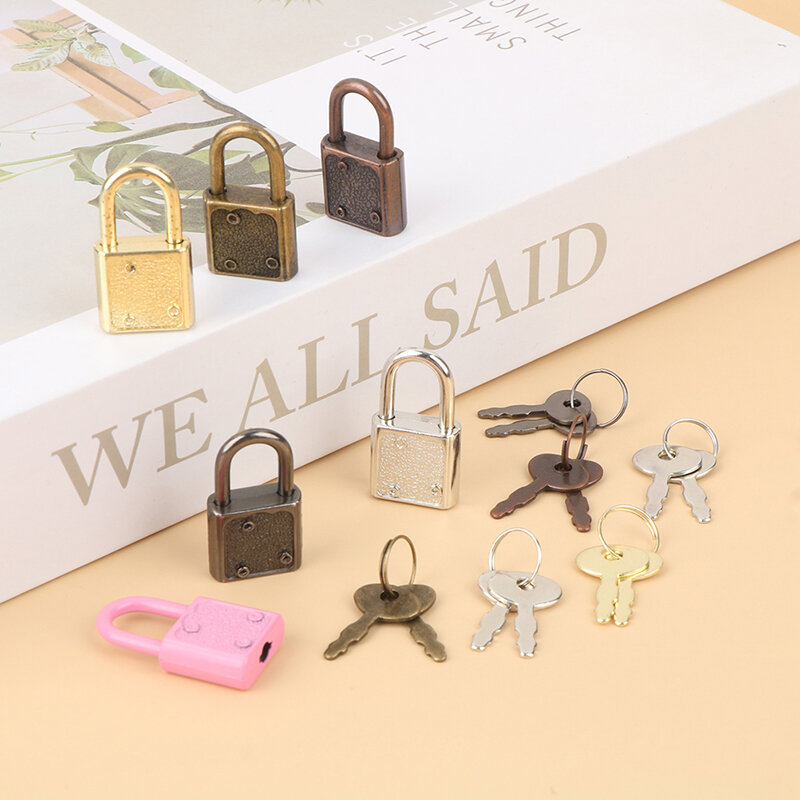 1Set gembok persegi panjang bagasi Mini kunci perangkat keras dengan kunci untuk perjalanan kotak perhiasan pernikahan buku harian koper