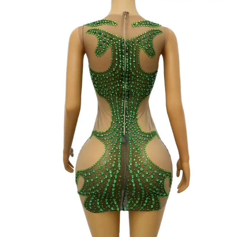 Brillanti strass verdi trasparenti senza maniche celebrare il vestito 2024 donne abiti da ballo compleanno vestito Sexy Prom Party Wear Lvyi