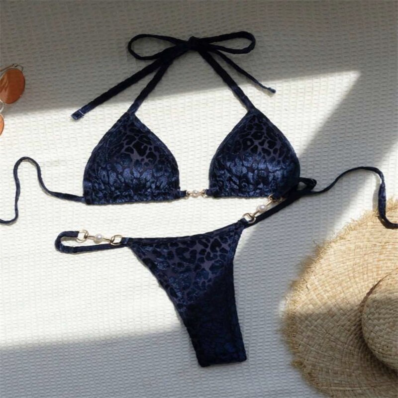 2 Piece Leopard Print Women's Bikini Swimsuit Top+Underwear Summer Party Beach Holiday Hot Girl Streetwear Robes Lace Up