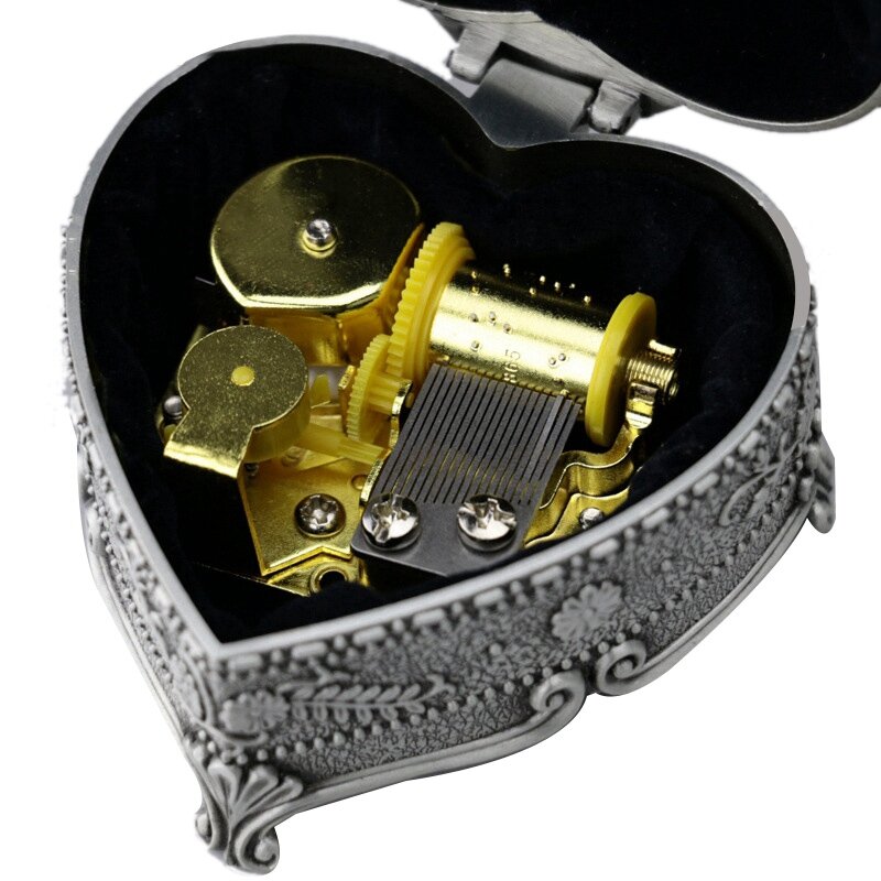 Boîte à musique en forme de cœur en alliage, mini mouvement d'horlogerie en métal, "Château dans le ciel"