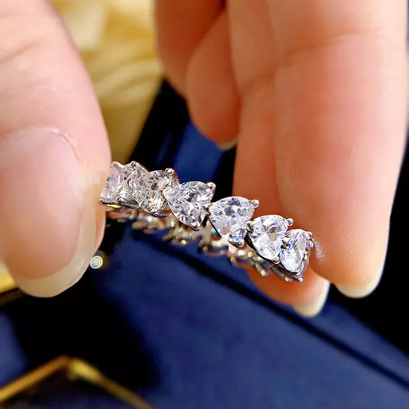 Anel de diamante amor prata S925 feminino, diamantes de alto carbono, em camadas por cima, moda versátil, estilo Instagram, doce coração