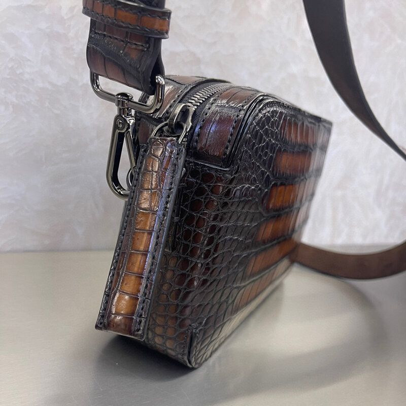 Novo Seetoo Jacaré Americano Mini Messenger Bag Completo Couro Retrátil Alça de Ombro Handmade Recolor 16*24*6cm