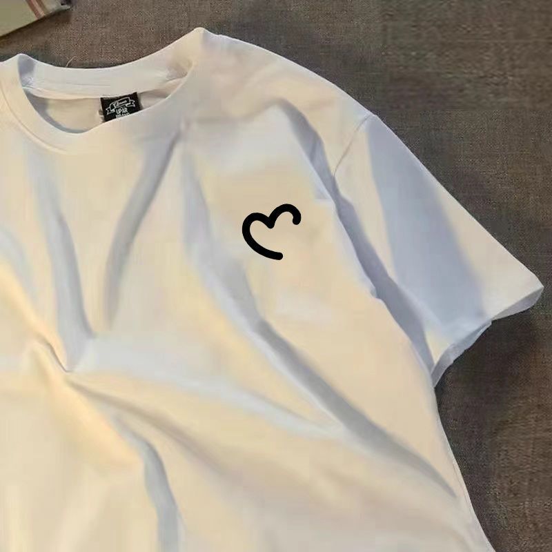 T-shirt a maniche corte in cotone DAYIFUN da donna magliette Casual stampate minimaliste americane magliette larghe magliette versatili alla moda O collo