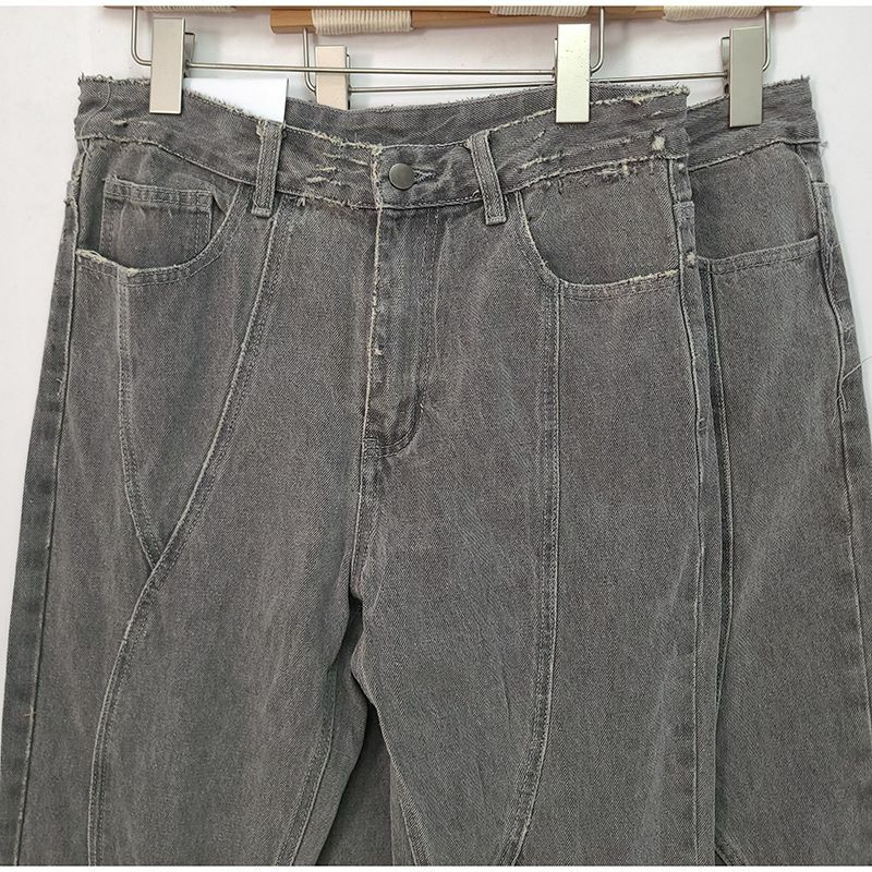 New Cement grey Micro Flare Jeans uomo gamba larga sciolto dritto Retro lavato American High Street coppia pantaloni Cargo pantaloni donna