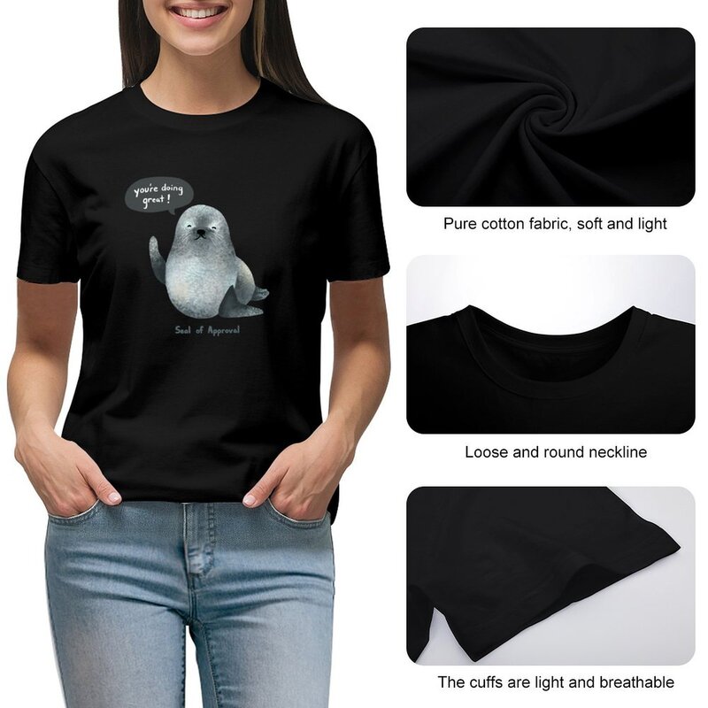 여성용 빈티지 그래픽 티셔츠, 승인 도장, 귀여운 옷 블라우스