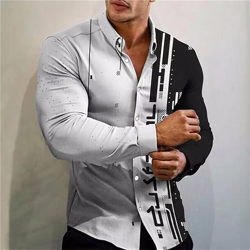 2023 Fashion Luxury Men Shirts Turn-down Collar Buttoned Shirt Casual Flower Print Long Sleeve Tops Mens Clothes Prom Cardigan