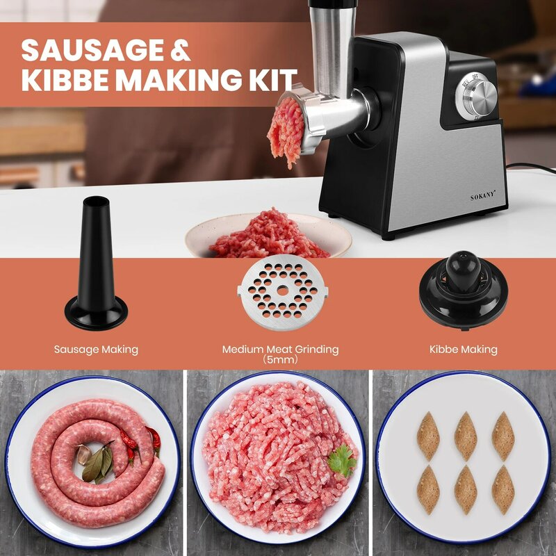 1000W 220V Electric Vegetable Cutter & Meat Grinder Mult-function Electric Slicer Shredder Meat Mincer Sausage Maker & Kibbe Kit