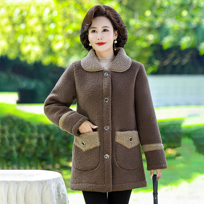 Herbst und Winter warmer körniger Samt mantel für Frauen mittleren und älteren Alters mit doppelseitiger Samt jacke aus Baumwolle.