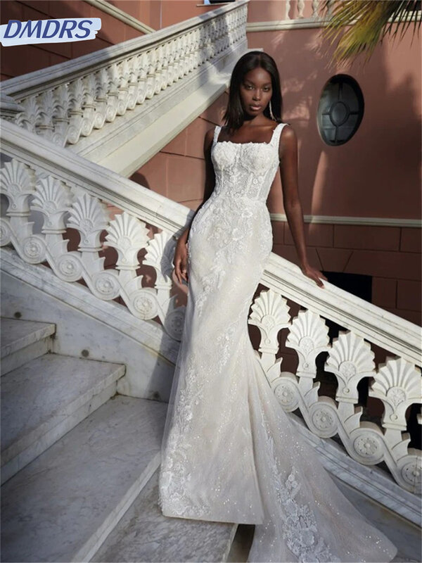 Gaun pernikahan klasik tanpa lengan 2024, gaun pengantin tanpa lengan menawan applique anggun sepanjang lantai