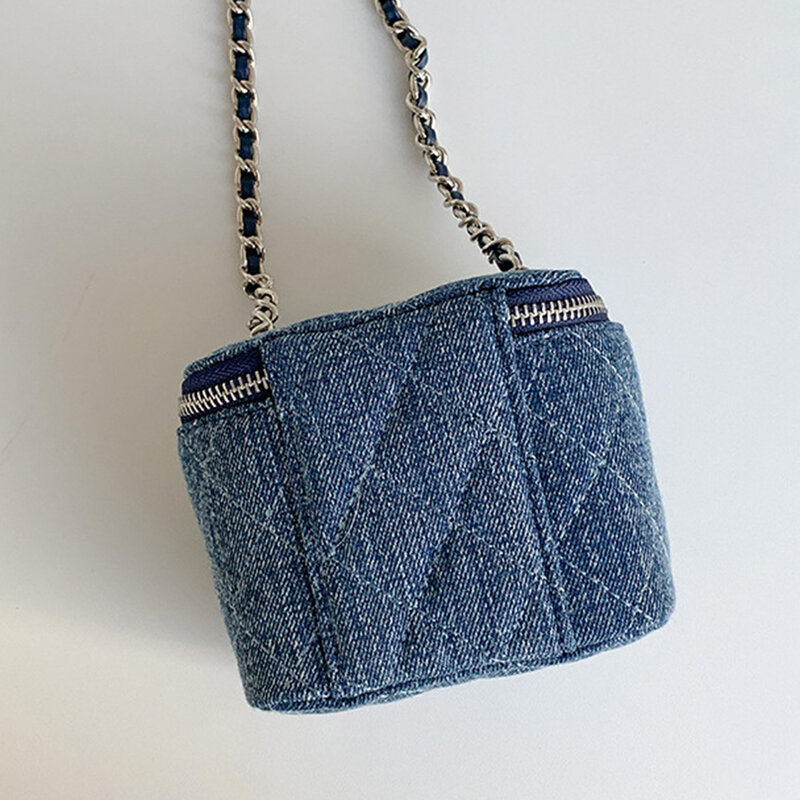 Mini Denim กระเป๋าพาดลำตัวสำหรับผู้หญิง2023 Lingge โซ่กระเป๋าสะพายไหล่แฟชั่นแบรนด์กล่องใส่กระเป๋าลิปสติกเหรียญกระเป๋าถือและกระเป๋าเงิน