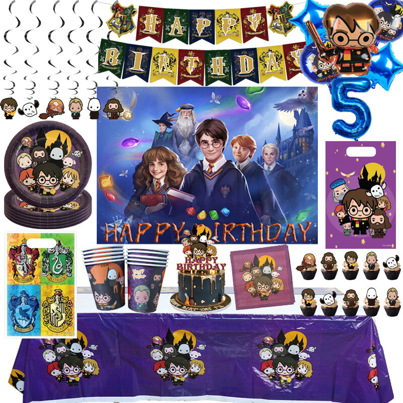 Kayou Harry Potter Verjaardagsfeestje Ballonset Wegwerp Servies Cup Plaat Tafelkleed Decoratie Voor Kinderen Baby Shower Benodigdheden