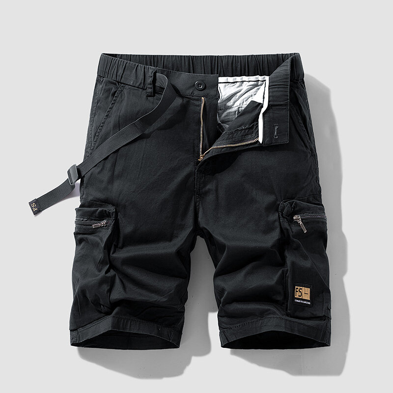 Pantalones cortos de algodón para hombre, Bermudas informales con múltiples bolsillos, a la moda, para verano