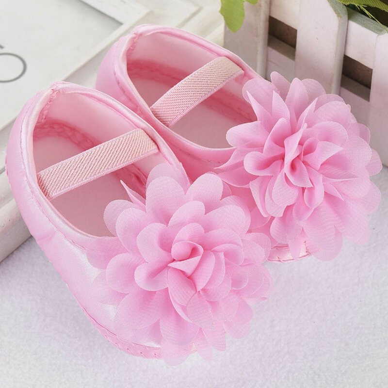 Baby Girl's Chiffon Flower Walking Shoes, criança, garoto, elástico, recém-nascido, Pk 12