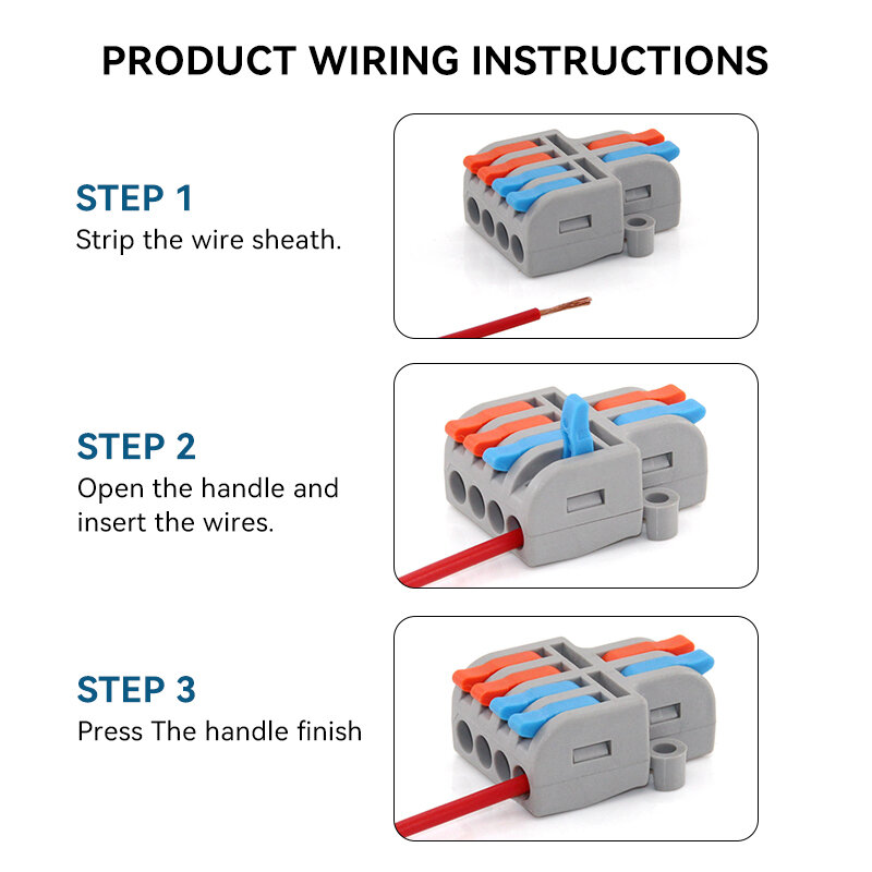 Mini Fast Cable Connectors, Universal Compact Splitter, condutores elétricos, Push-in Home Terminal Block, 10, 30, 50 Pcs
