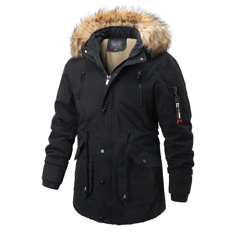 Men's Hooded Fleece Lined Jacket Warm Outerwear -20 degrees Men's Winter Windbreaker Jacket, Fur Collar Windbreaker Jacket