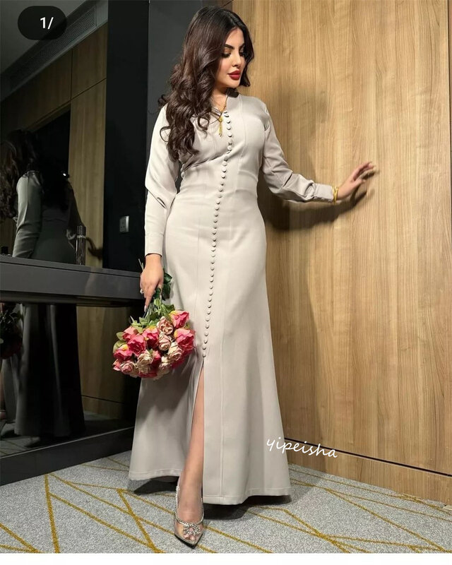 Abito da ballo Arabia saudita Jersey Button Prom a-line scollo a v abito da occasione su misura abiti Midi