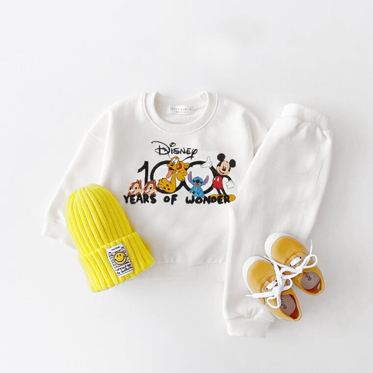 Disney Hoodies Baby Unisex Two Piece Sets Cartoon Print Long Sleeve Tops +Trousers Suit Toddler Boys Casual Sweatshirts Outfits