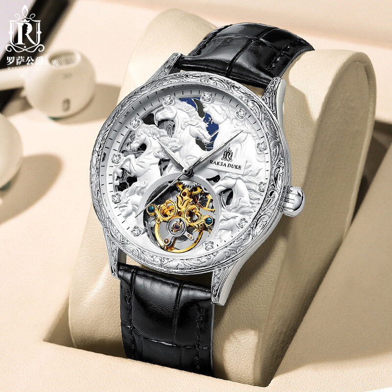 3D grawerowane pokrętło W/diament mechaniczne zegarki na rękę zegarek szkieletowy z tourbillonem zegarki automatyczne dla mężczyzn wodoodporna Religio Masculino