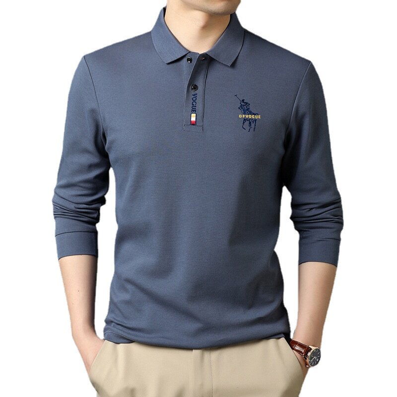 Camicia da uomo Casual Business con risvolto t-Shirt a maniche lunghe ricamata di alta qualità abbigliamento da uomo
