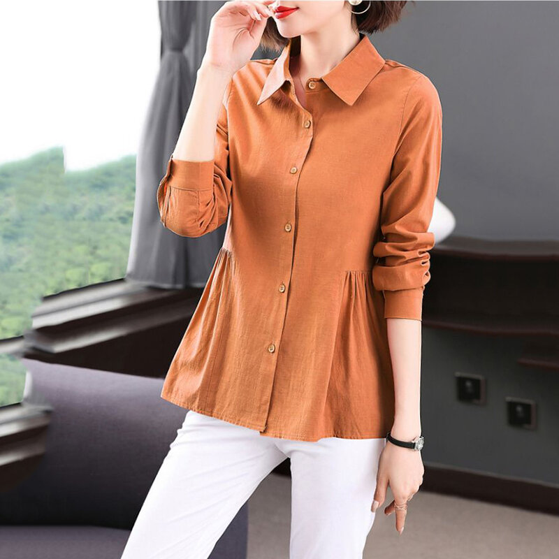 2023 New Spring Autumn Shirt Female Shirts Long Sleeve  Fashion Solid Slim All-match Long Sleeve Loose Shirt Women Tops R2716
