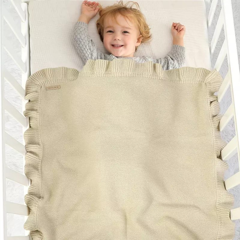 Cobertor de malha de bebê com babados, Soft Sleep Cover, Colcha infantil, Carrinho de criança Swaddling, Girl and Boy, Moda recém-nascida, 90x70cm
