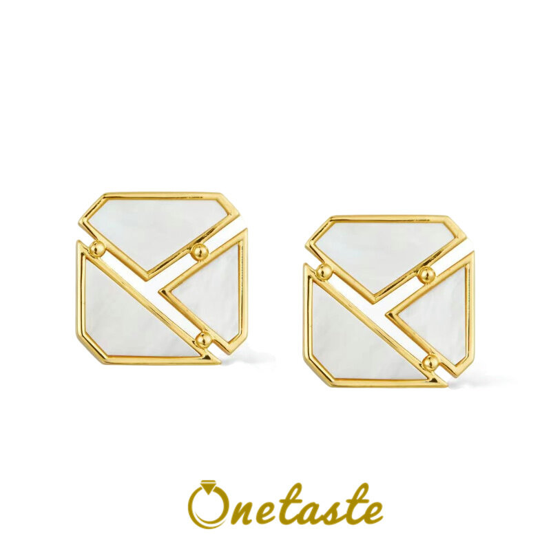 Minimalism Chic 925 Silver 18K Gold White Mother of Shell Square Earrings For Women Simple Geometric Samll Earring 2024 New Gift