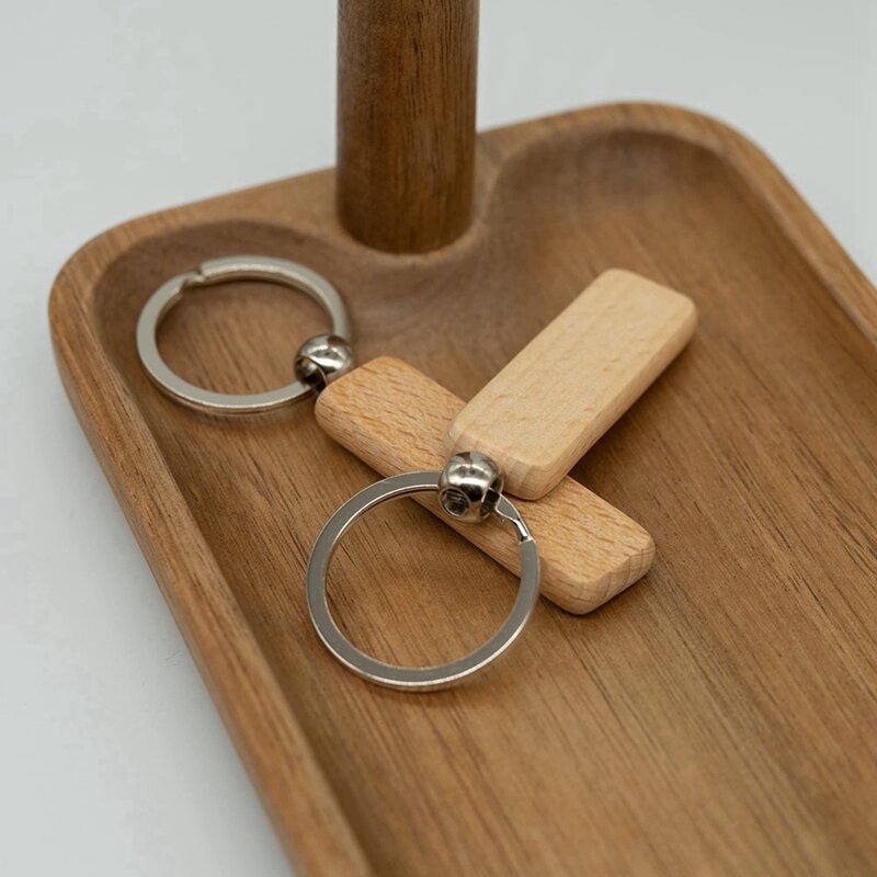 Ukiran kayu kosong persegi panjang gantungan kunci kayu kayu kosong untuk gantungan kunci 40 pak (lebar: 0.7 inci)