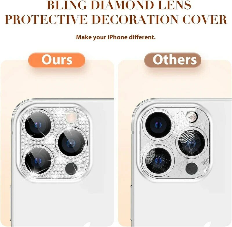 Diamond Glitter Camera Lens Protector for IPhone 11 13 14 15 Pro Max 14 Plus 12 Mini 115Pro 3D Rhinestone Glass Lens Accessories
